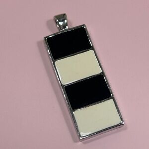 Vintage Black and Cream Enameled Rectangular Pendant